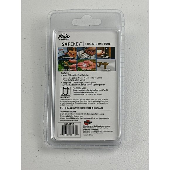 Flipo Security Safekey 6-In-1 Keychain Tool: Stylus Flashlight Bottle Opener Doo - Picture 5 of 5